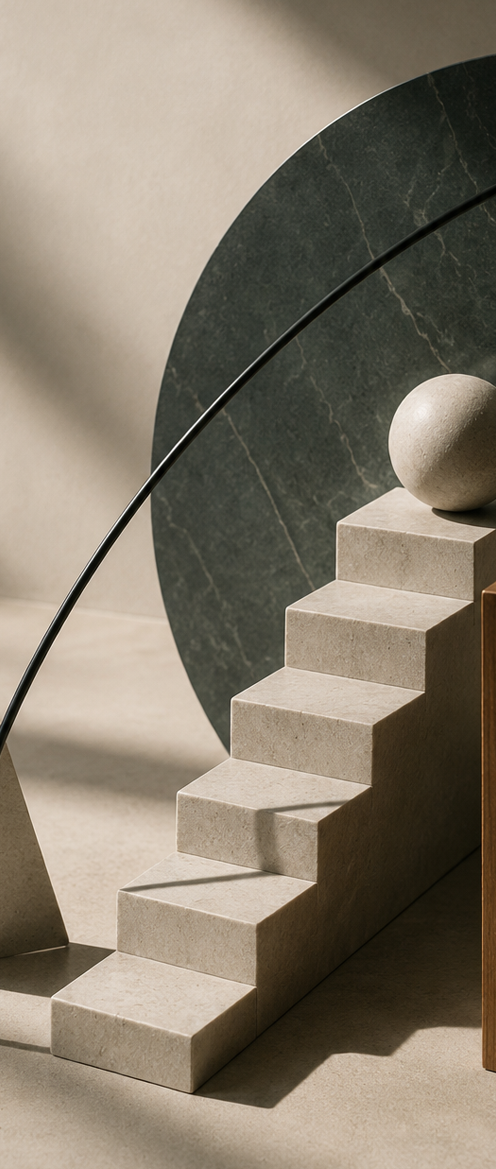 Architectural stairs and circular forms representing growth